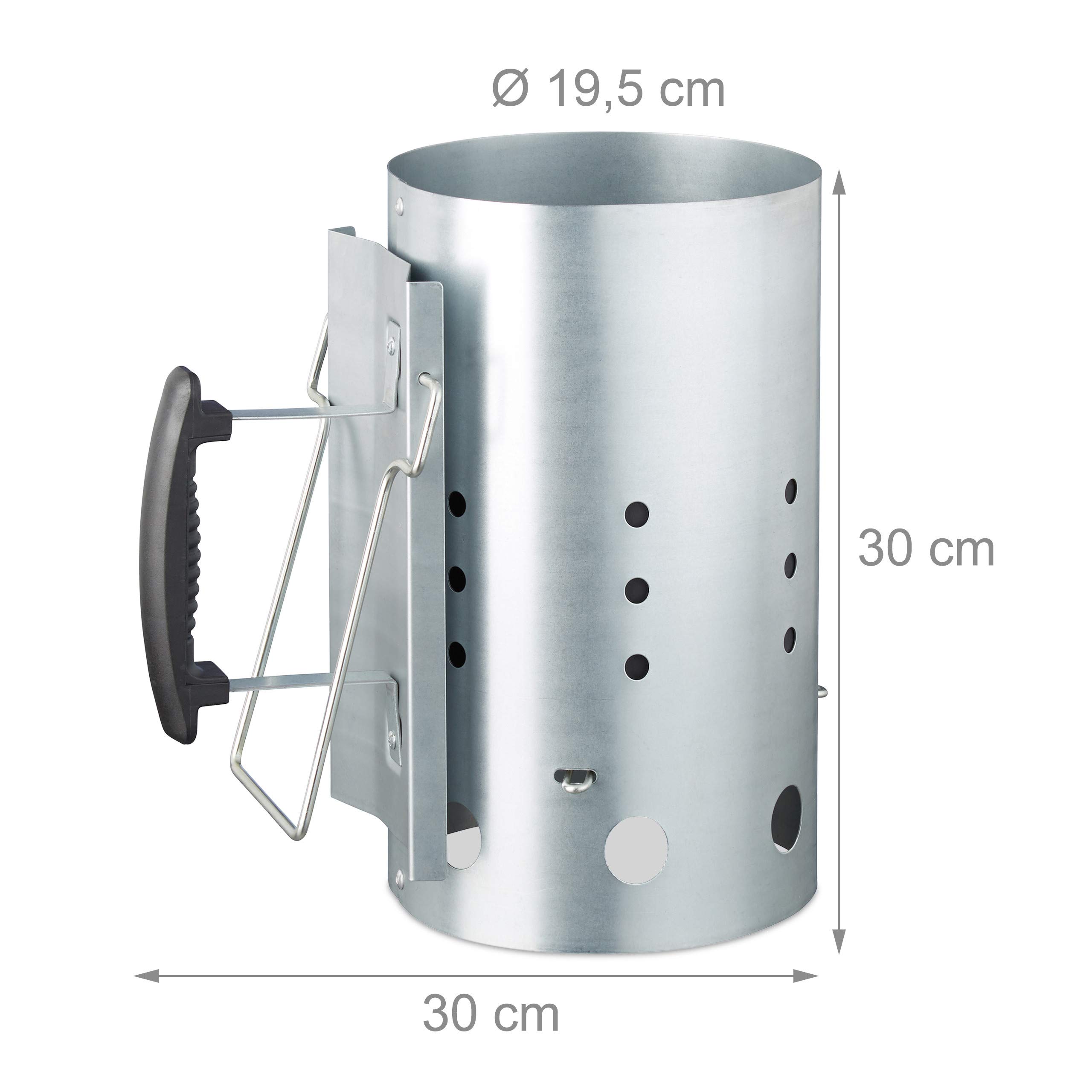 Relaxdays Ciminiera di Accensione, in Acciaio, Accendi Carbonella per Barbecue, Accessori BBQ, HxD: 30 x 19 cm, Argento