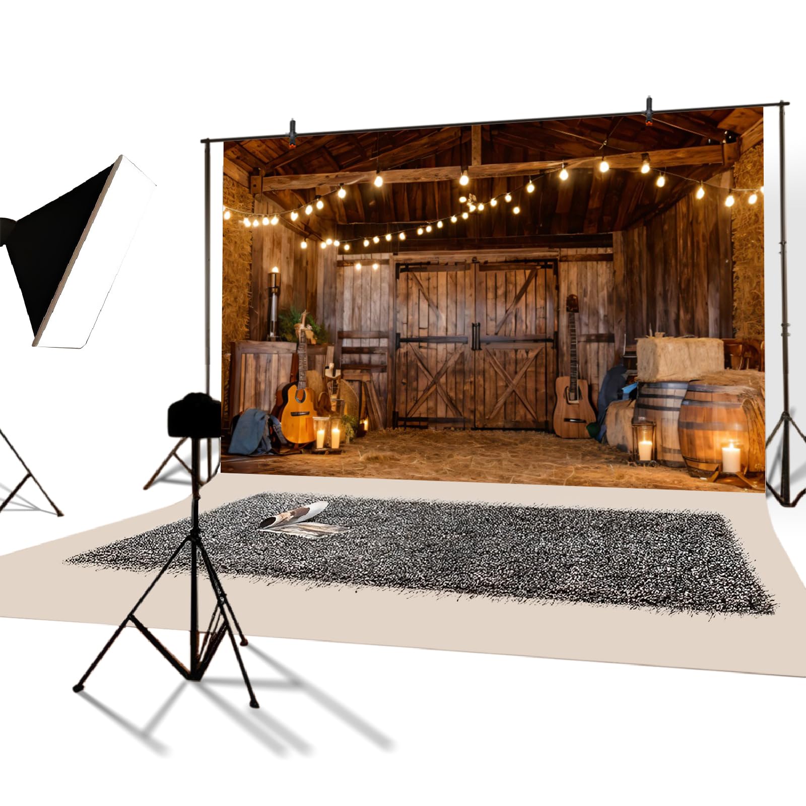 YongFoto 3x2,5m Occidentale Fondali per feste Rustico Casa in legno Magazzino Fienile Paglia Chitarra Selvaggio West Fotografia Sfondo per Cowboy Festa a tema Forniture per cabine fotografiche