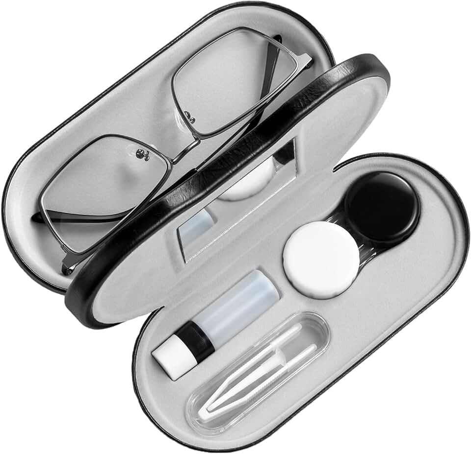 AITIME Estojo Portátil 2 Em 1 Para Lentes De Contato E Óculos - Multifuncional, Resistente, Compacto E Com Acabamento Marmorizado.