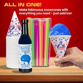 12.7oz Snow Cone Syrups (6 Pack w/Cups and Straws)