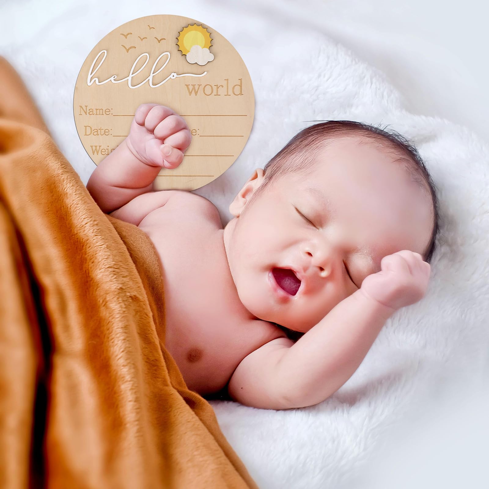 5 Cartelli In Legno Per Annuncio Nascita - Hello World 15 Cm - Set Statistiche Neonato