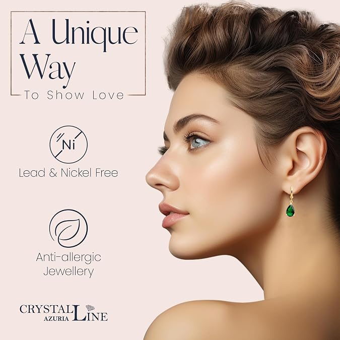 Crystalline Azuria Women 18ct Gold Plated Teardrop Zirconia Crystals Dangle Earrings with Box