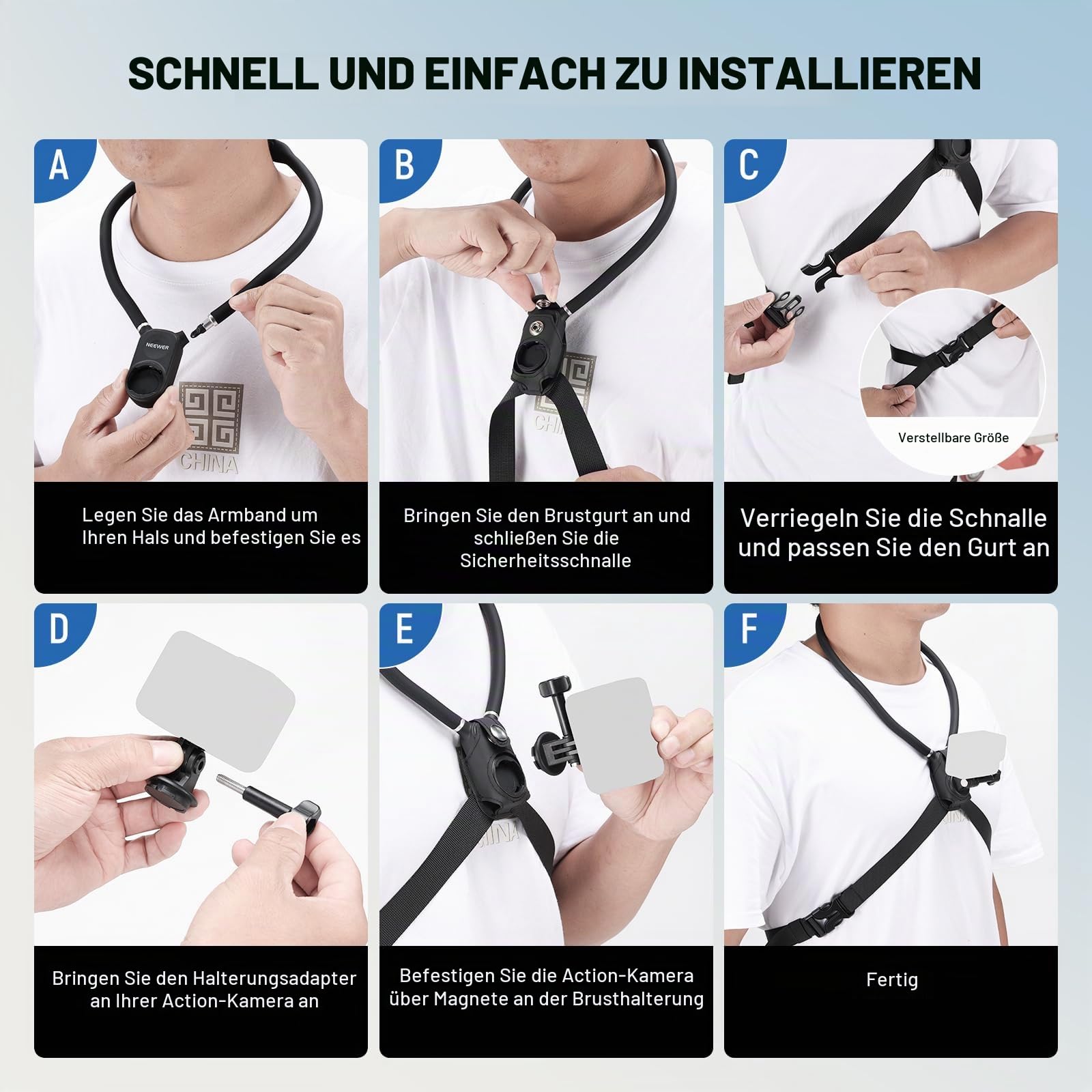 NEEWER Magnethalterung für Action Kameras & Smartphones freihändige Halterung für den Hals mit Brustgurt kompatibel mit GoPro DJI Insta360 iPhone Smartphone Halterung für POV Vlog Videoaufnahmen GP26