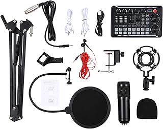 Sound Card,HUIOP Suspension Microphone Kit Professional Sound Card & Microphone & Mic Arm Bracket Set F998 Live Soundcard BM800 Condenser Microphone Shock Proof Holder Windshield Pop Filter Boom Arm f