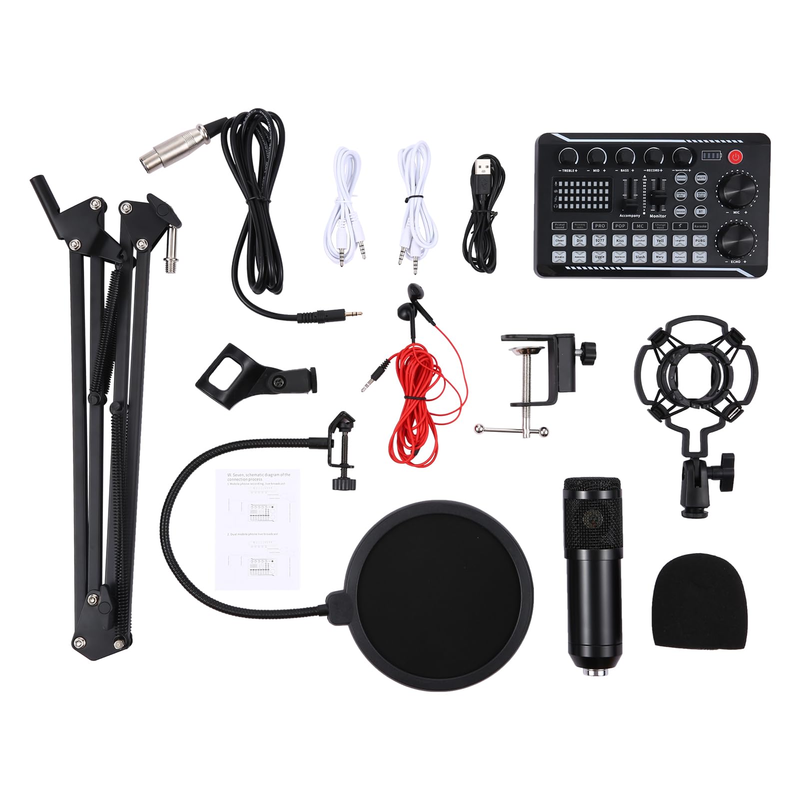 Fesjoy Kit Microfono a Sospensione Professionale Set Scheda e Staffa per Braccio Microfono F998 Scheda Live BM800 a Condensatore Supporto Antiurto Parabrezza Filtro Anti-pop per Registrazione in