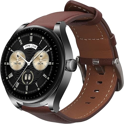 kwmobile Correa de reloj de cuero real compatible con Huawei Watch GT4 (1.811 in)  Watch Buds - Pulsera deportiva de repuesto para rastreador de