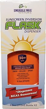 Hidden Orange Sunscreen Flask By Smuggle Mug | Dispenses Sunblock | Disguised Container for Liquor | Secret Bottle to Hide Booze | Cruise Travel Containers | Flasks For Smuggling Beverages