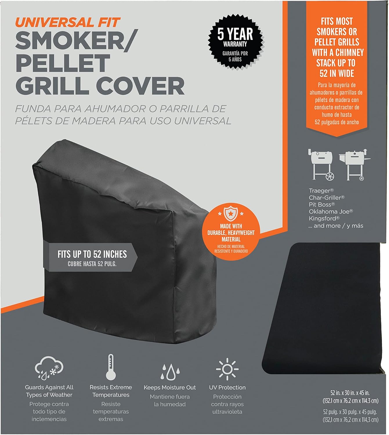 Mr. Bar-B-Q Small/Medium Universal Fit Smoker & Pellet Grill Cover with Heavy Duty Waterproof Patio Outdoor Barbeque BBQ Smoker and Pellet Cover (52" L x 30" W x 45" H)