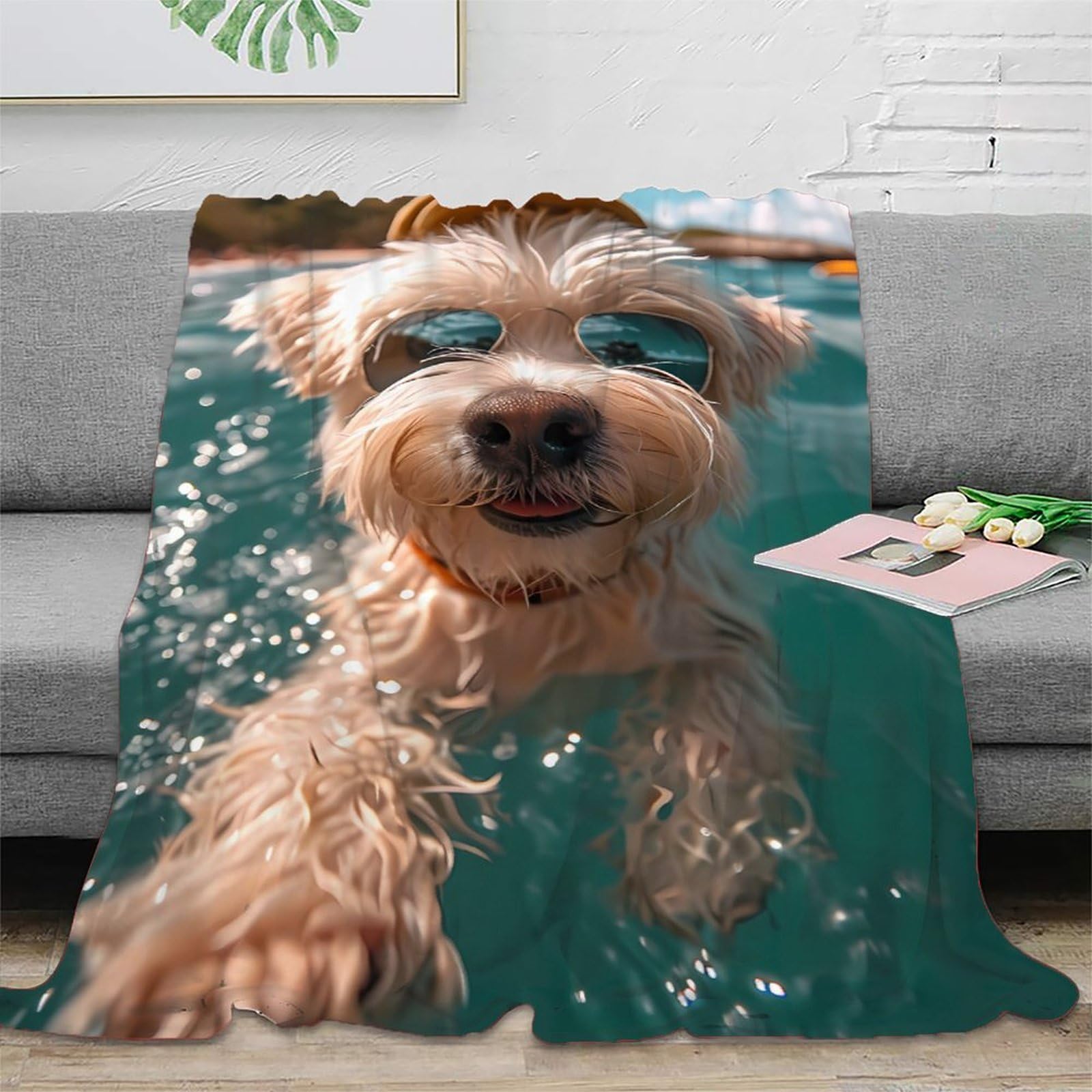 Jeté de canapé microfibre anti-froid couverture douce chien 150x200cm