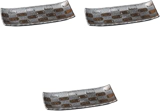 Setomonohonpo, Set of 3, Black Crystal Samma Plates, 11.2 x 4.8 x 1.1 inches (28.5 x 12.3 x 2.8 cm), Long Plate Porcelain