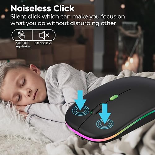 Miniatura 4 de Ratón inalámbrico LED, mouse silencioso inalámbrico recargable delgado, 2.4G, portátil, USB, inalámbrico, inalámbrico, con receptor USB para laptop,