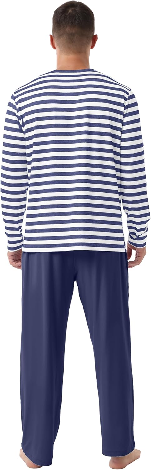 PrinStory Men's Pajamas Set Long Sleeve Pjs 2 Piece Comfy Pajama Sleepwear Henley Loungewear Sets with Pockets - Image 6