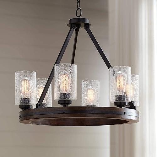 Miniatura 9 de Franklin Iron Works Gorham - Lámpara colgante gris hierro de 16 pulgadas de ancho con pantalla de vidrio transparente rústico industrial, 4 lámparas
