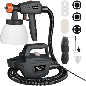 بخاخ طلاء Tilswall، مسدس طلاء رش كهربائي بقوة 800 واط HVLP 1200 مل/دقيقة مع خرطوم هواء 2.5 متر، حاوية قابلة للفصل 1300 مل، 3 أحجام فوهات و3 أنماط، رسام كهربائي للأثاث، خزانة رمادية داكنة