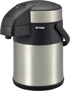 Tiger Thermos MAA-C221XC Tora-zu Stainless Steel Air Pot, Heat Retention, Cold Retention, Tabletop, 0.6 gal 2.2 L, Clear Stainless Steel Silver