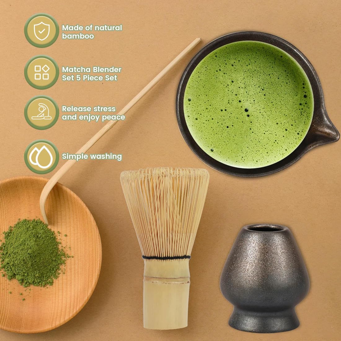 Japoński zestaw do herbaty Matcha zawiera wylewkę miski matcha uchwyt na trzepaczkę matcha trzepaczka matcha łyżka do herbaty akcesoria do robienia herbaty