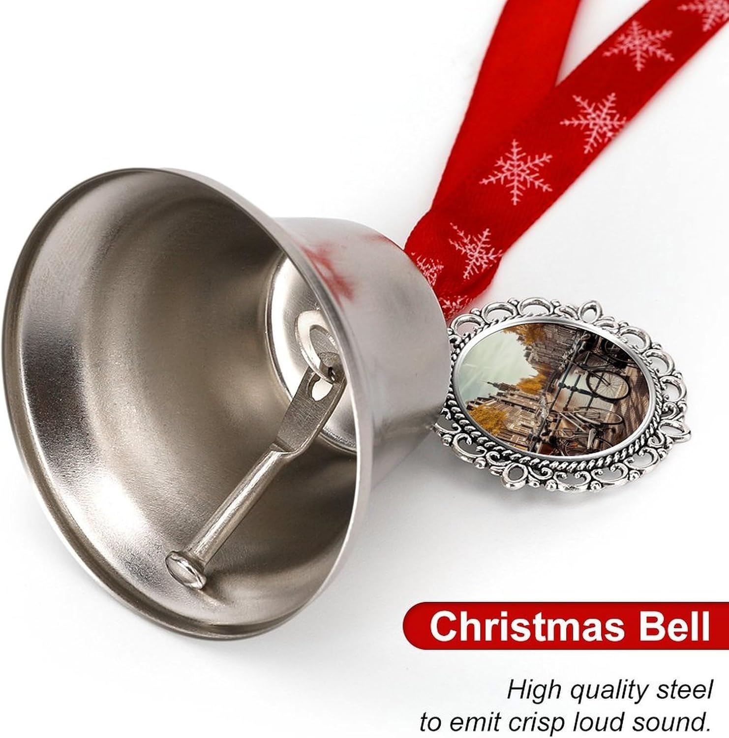 Bicycles in Amsterdam Christmas Bells Ornaments Tree Jingle Bells Decors Xmas Silver Bell Hanging Decoration Pendants for Weddings Parties Christmas Wreaths