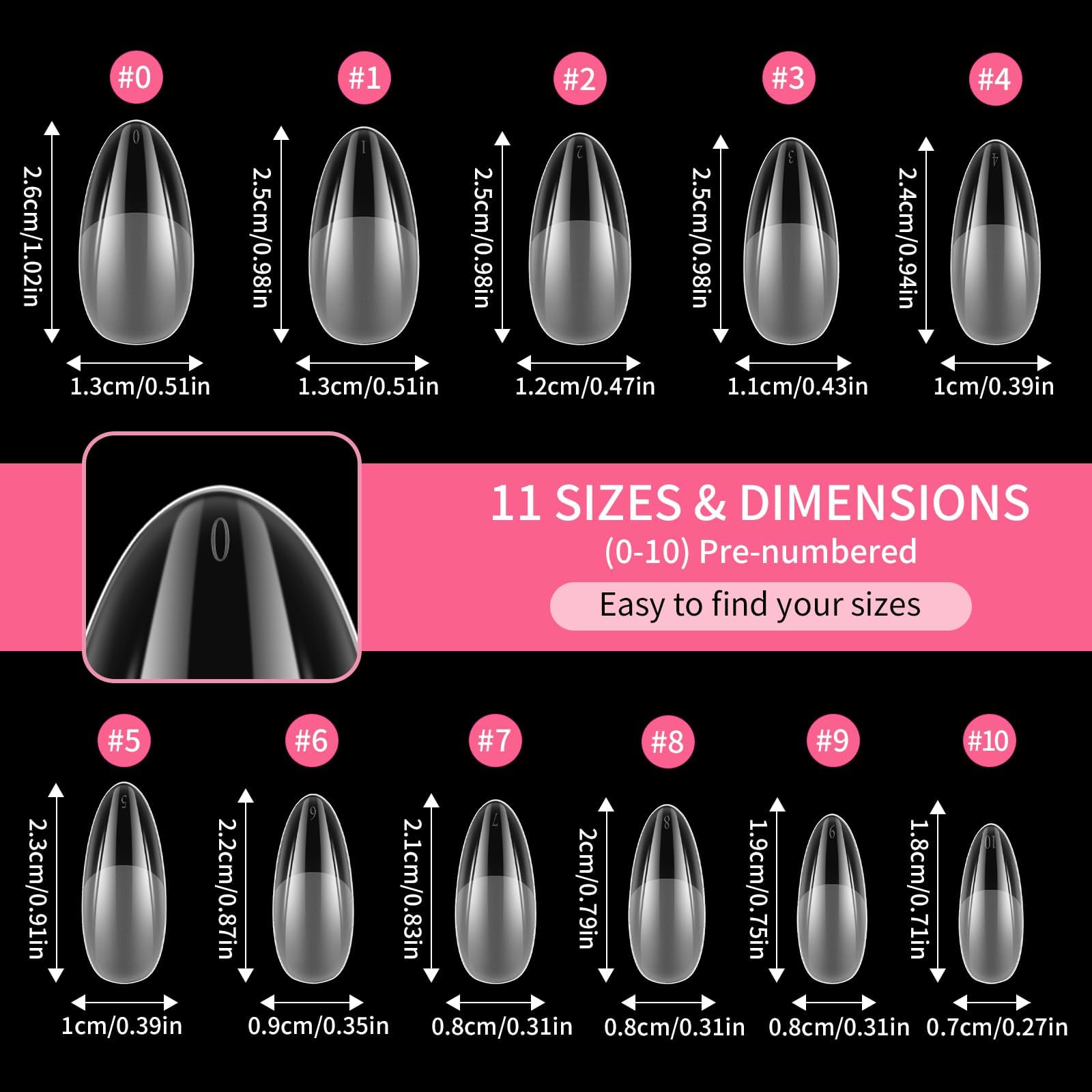 EBANKU Medium Almond Nail Tips, 550 Pcs Matte Clear Acrylic Press-on Nails, Pre-shaped Half Matte Full Cover Clear Acrylic Nails Gel Kit False Nail Tip Press on Nails for Nail Extension DIY Salon