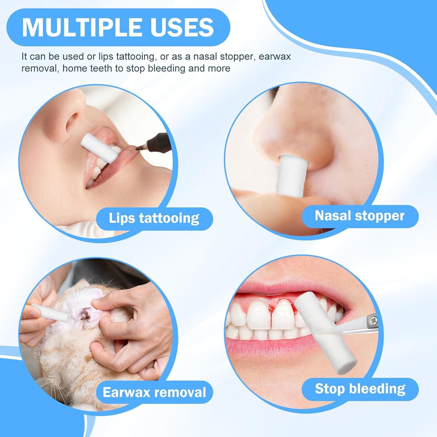50 rotoli di cotone idrofilo, rotoli di cotone dentale per denti, cotone naturale altamente assorbente, per denti e altro durante il ridimensionamento, riempimenti, tappi per naso tamponi dentali