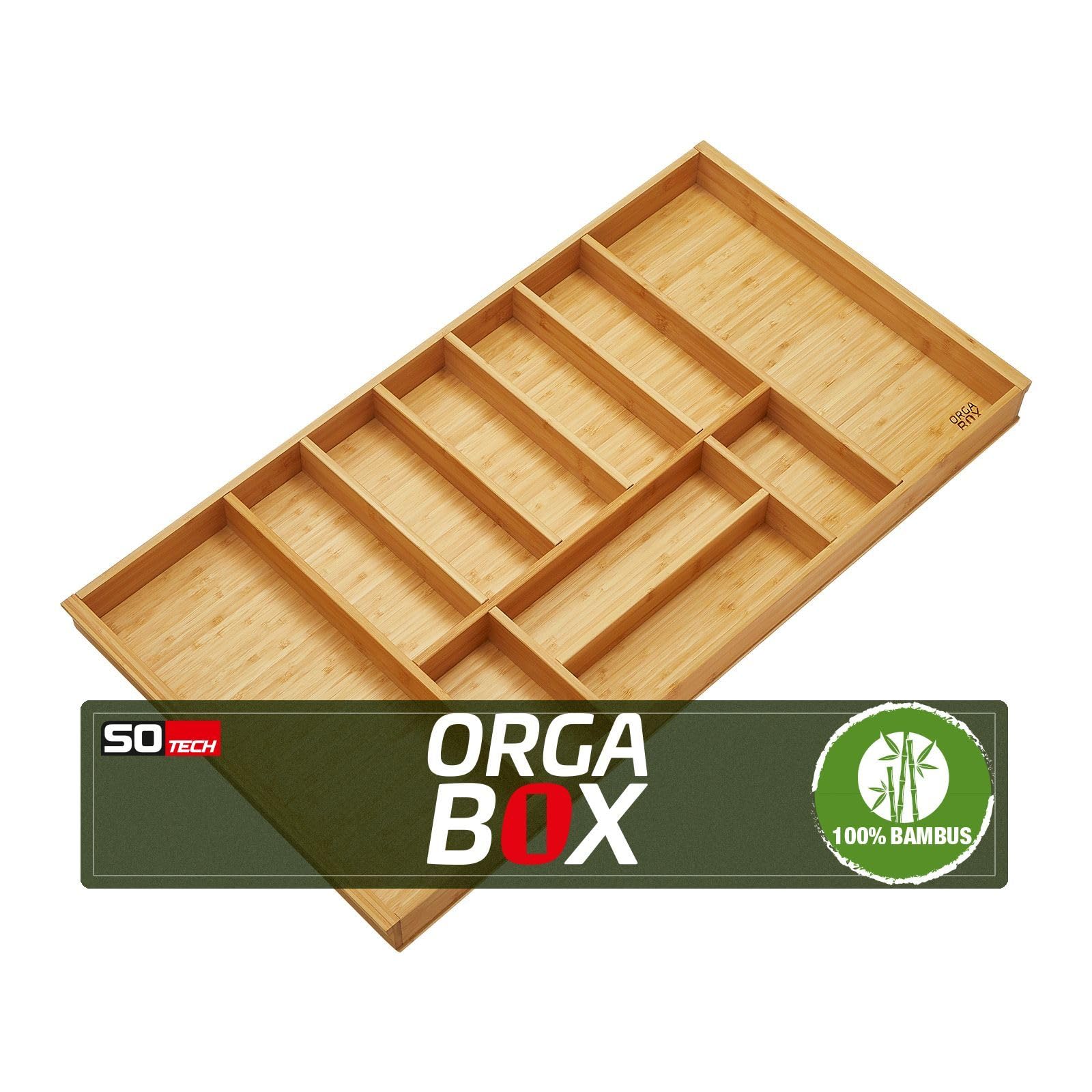 Orga-Box 3 BAMBUS Besteckeinsatz für 100er Schublade (473 x 897 mm) mit 11 Fächer Holz-Schubkasteneinsatz für Nobilia Küchen ab August 2012