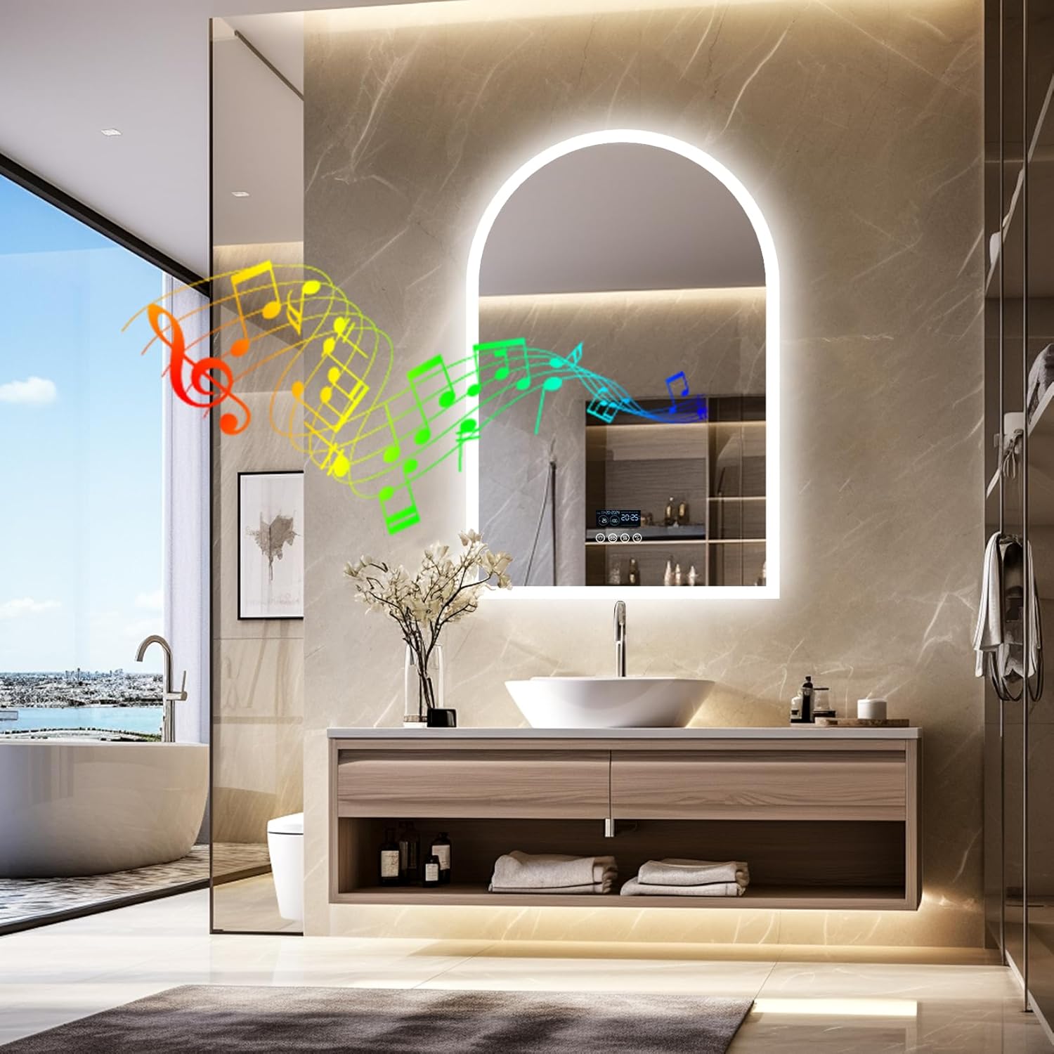 Назад view of LUVODI Smart LED Bathroom Mirror showing mounting brackets and power cable