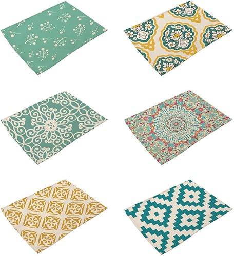 HACASO mantel con patrón geométrico de lino y algodón para la mesa, 6 unidades