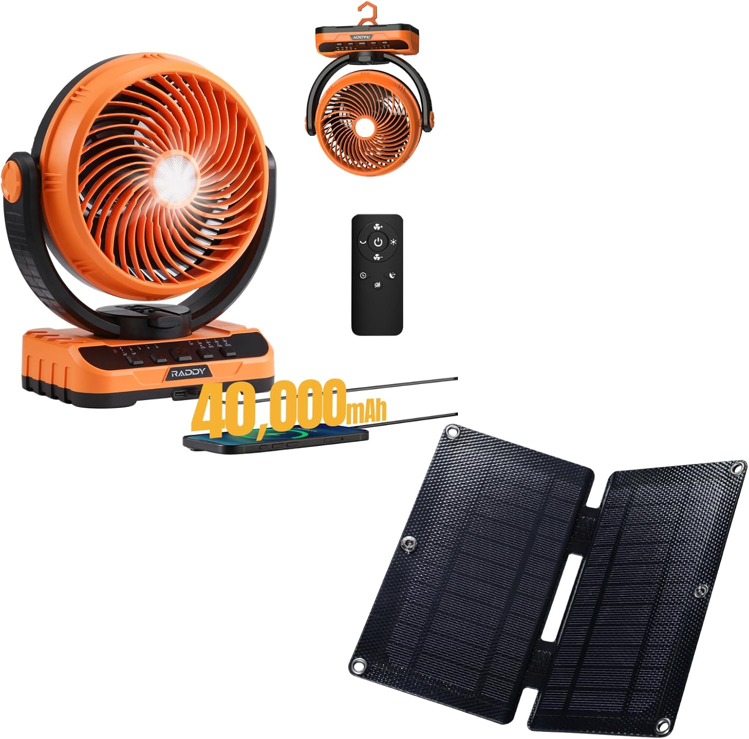 Raddy CF5 Oscillating Camping Fan with SP4 4W Portable Solar Panel for Tent, RV, Outdoor & Emergency Use