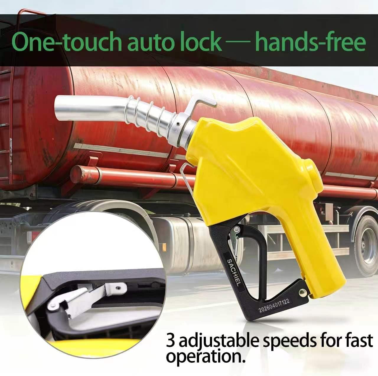 Sachiel Yellow1" NPT Automatic Fuel Nozzle W/Hook Diesel/Gasoline Handle|Diesel Gasoline Pump Handle, 19/16"(OD=30mm) Spout, Max Flow 32GPM,Fuel Transfer Pump Nozzle,Auto Shut Off 3-speed Latch