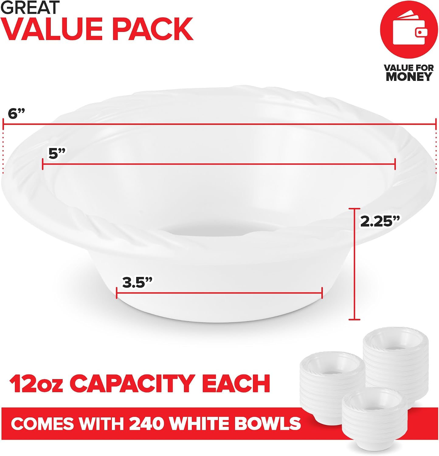 Stock Your Home (240 Pack) 12 oz Elegant White Plastic Bowls for Parties Small Disposable Bowl for Fancy Dinner or Cocktail Party, Soup and Salad, Thick and Sturdy