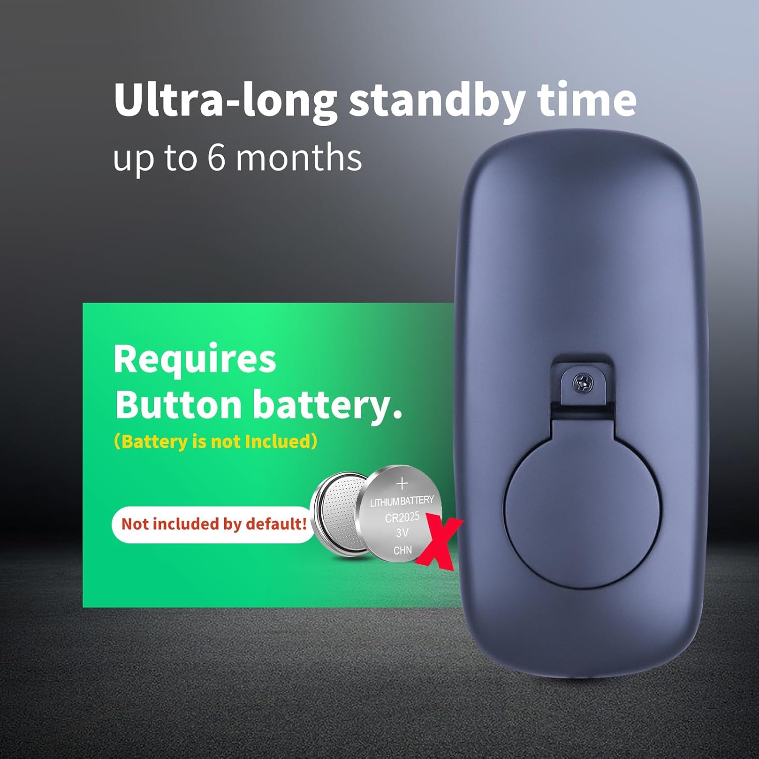 Back of the ZWP remote control showing the battery compartment and indicating it requires a button battery (CR2032).