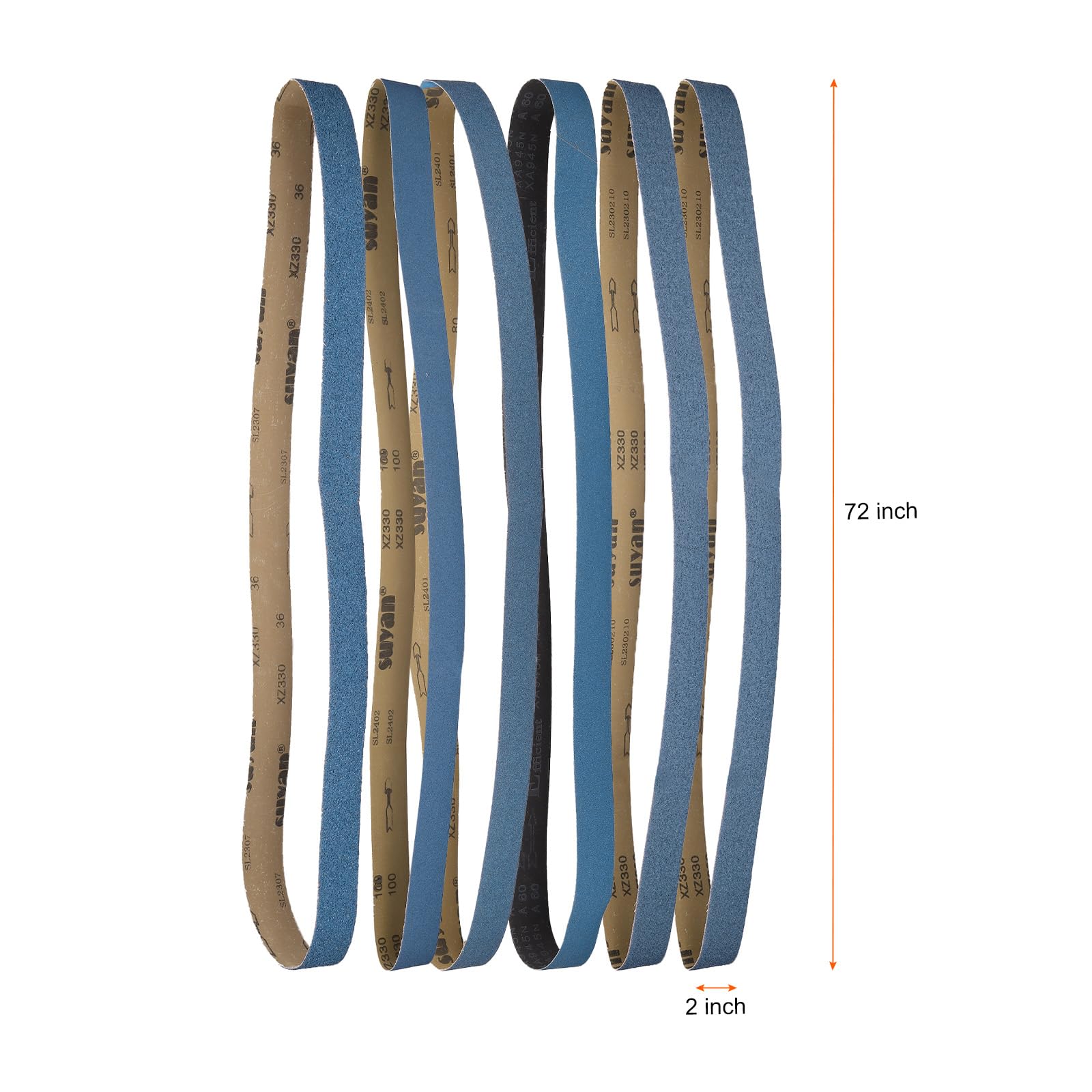 sourcing map 12 correas de lijado de 2 x 72 pulgadas, 2 piezas de cada una de las bandas de lijado de óxido de circonia de grano 36/40/60/80/100/120 para lijadora de banda de óxido de circonia para
