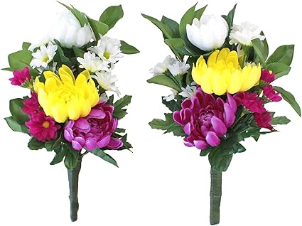 Amazon 山久 造花 仏花 しきびと三色菊の小花束一対 Aタイプ 2109 6245 A Ct触媒 シルクフラワー お彼岸 お盆 お仏壇 仏花 お墓 花 お供え 造花 オンライン通販