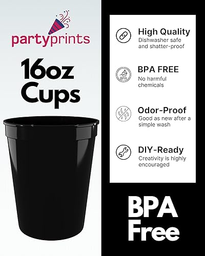 Miniatura 2 de PartyPrints Paquete de 10 vasos de plástico en blanco reutilizables de 16 onzas, vasos de estadio a granel, sin BPA, aptos para lavavajillas, vasos