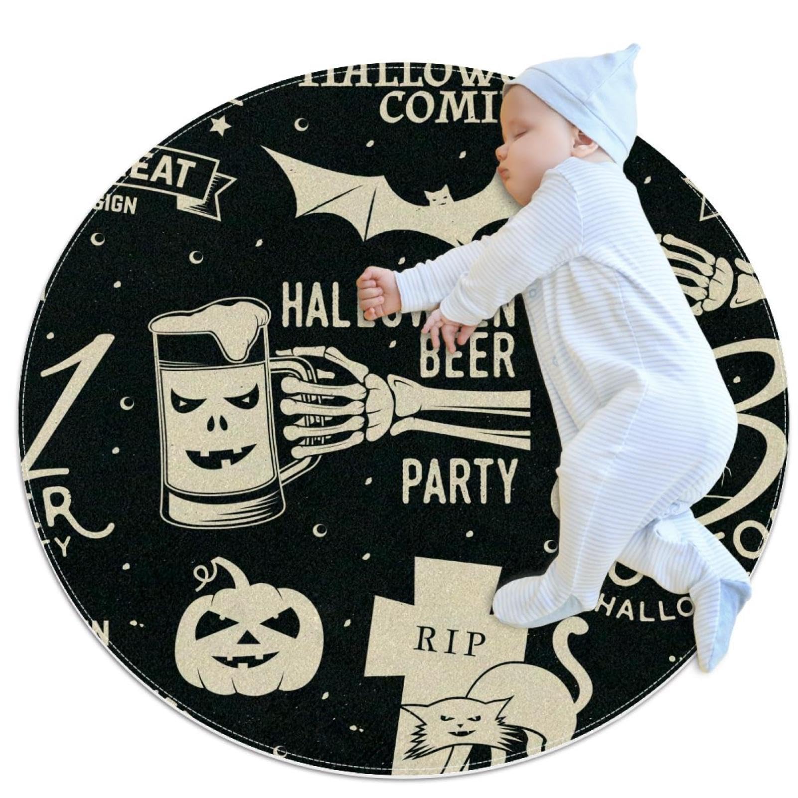 Tapis de salle de bain antidérapant rond 1m squelette Halloween chambre enfant lit