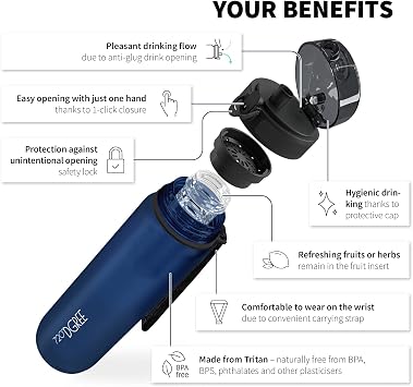 720°DGREE Water Bottle “uberBottle“ - 1.5 L softTouch +Fruit-Infuser - BPA-Free Tritan, Leakproof, Reusable Drinking Bottle - Sports Bottle for Gym, Running, Fitness, Hiking, Travel, School, Office