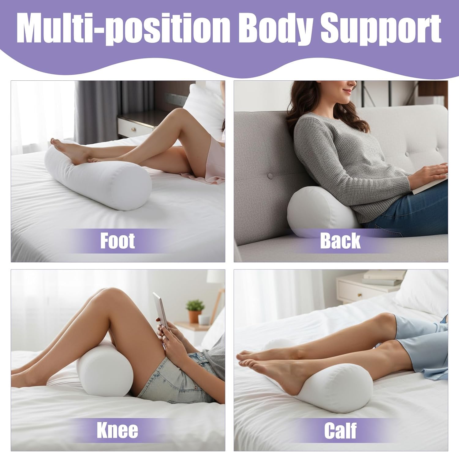 Bremorou Cervical Neck Roll Pillow Cover with Zipper 2pcs Round Pillow Covers, Soft Bolster Pillowcases for Cylindrical Cushion, Neck Roll Pillow Case Only (16.14 X 5.9 Inch, White) - Image 7