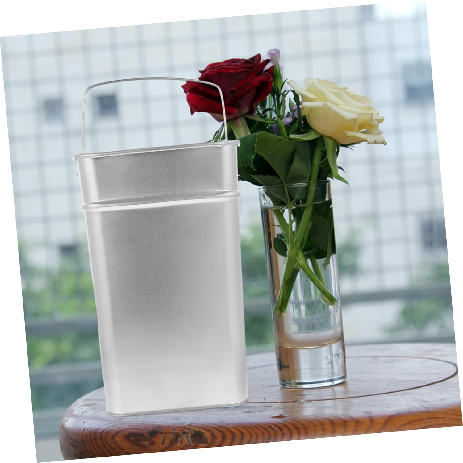 Garbage Container Outdoor Trash Can Metal Bucket Handle Multipurpose Storage Easy Clean Stainless Steel