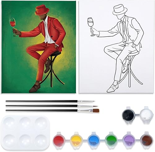 Nuberlic Kit de pintura de lienzo de 8 x 10 pulgadas, lienzo predibujado para pintar, sorber y pintura para adultos, regalo de cumpleaños, kit de