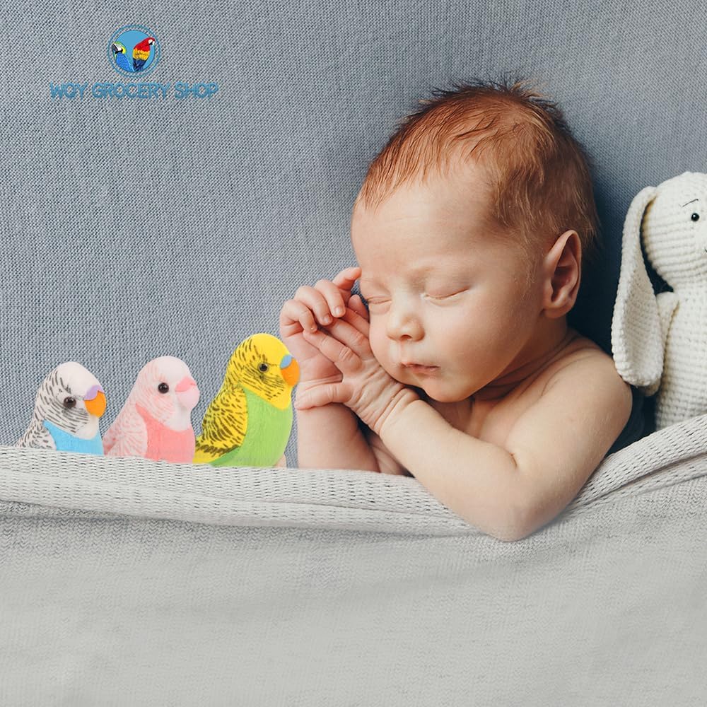 3 Pcs Budgerigar Plush Toy, 5.5 inches, Parakeet Plush Toy, Budgie Soft Toy, Bird Stuffed Animal for Kids, Blue and Green and Pink