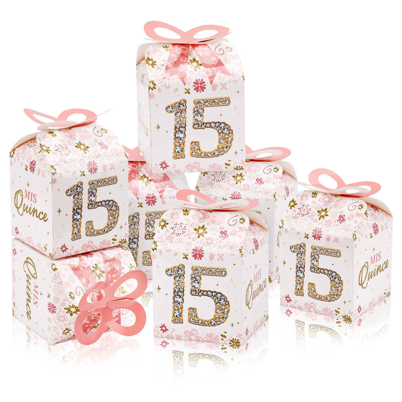 Qonmpcvu 50PCS 15th Birthday Box 13" 15th Birthday Party Favor Boxes Quinceanera Party Decorations Mis Quince Anos, Happy Box for Quinceanera Party, Sweet Decoration Rose Gold For Guest