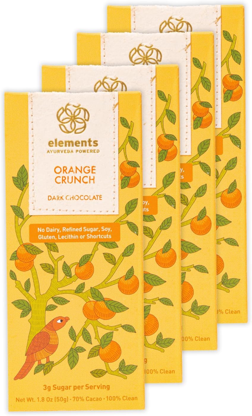Elements Truffles Orange Crunch Dark Chocolate Bar| Ayurvedic, Vegan & Gluten Free | No Refined Sugar & Artificial Flavours | Enriched with Cocoa, Coconut Sugar & Orange 50g (Pack of 4)