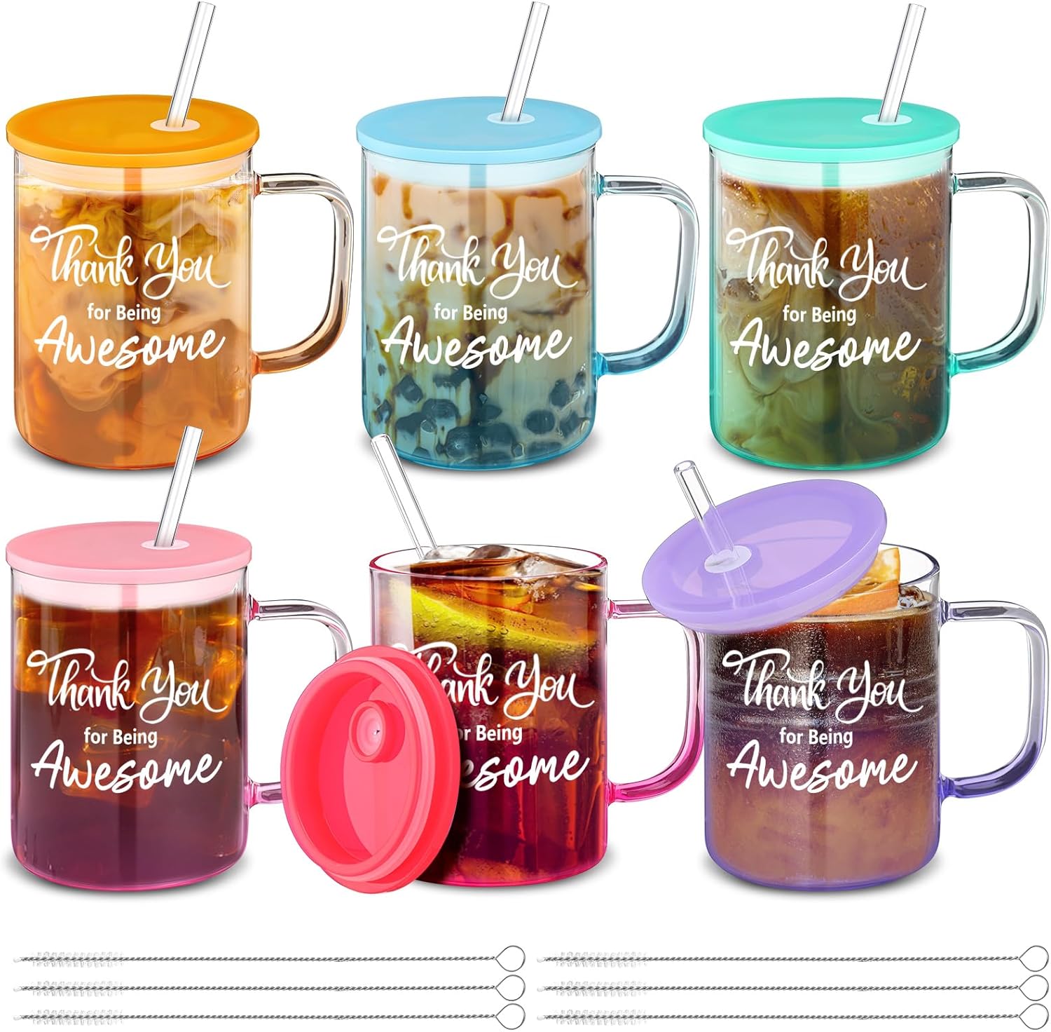 6 Pcs Thank You Gifts for Housekeeping Appreciation Employee Appreciation Gifts 16oz Thank You for Being Awesome Glass Cups with Handle Teacher Graduate Coworker Team(Gradient Color)