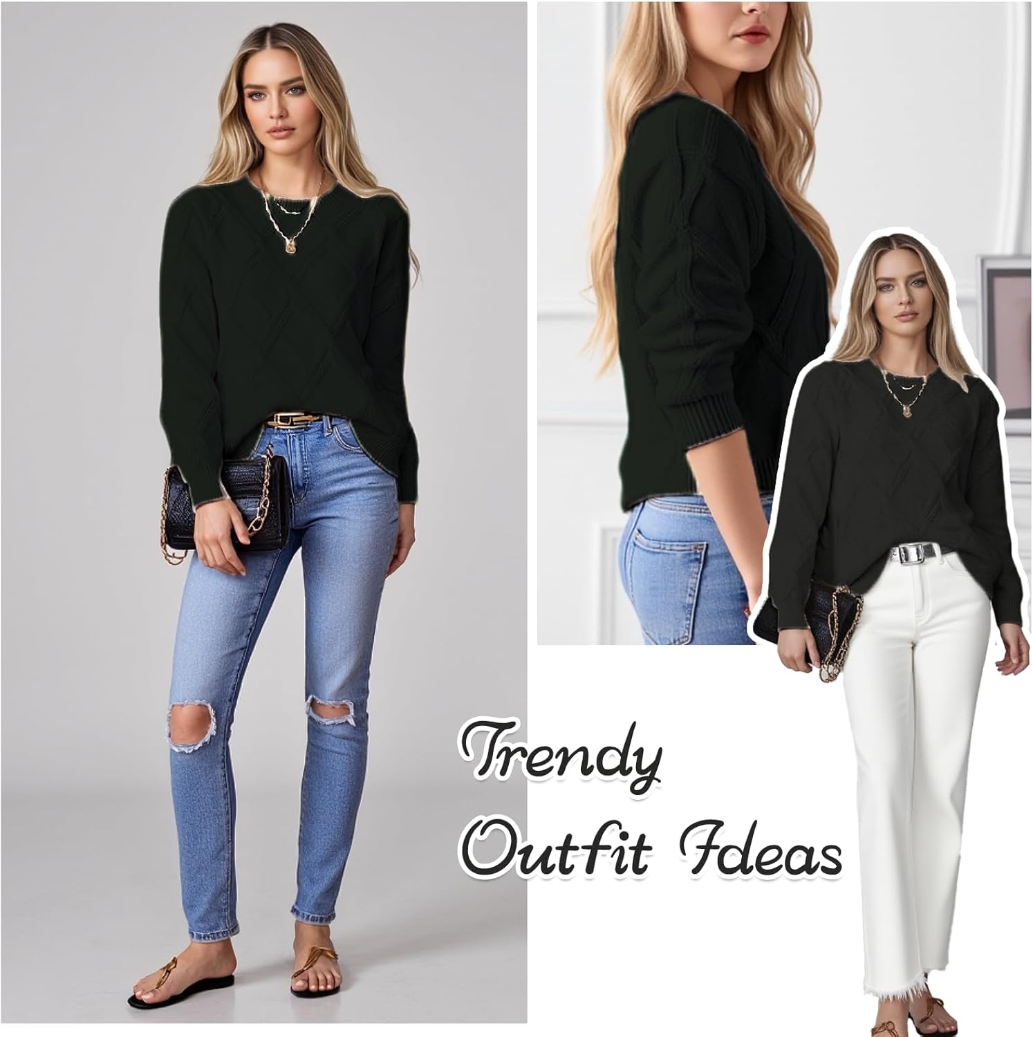 Women's Sweaters Crew Neck Pullover Cable Knit Sweaters Ribbed Casual Tops 2026 Classic Knitwear for Spring Winter - Image 6