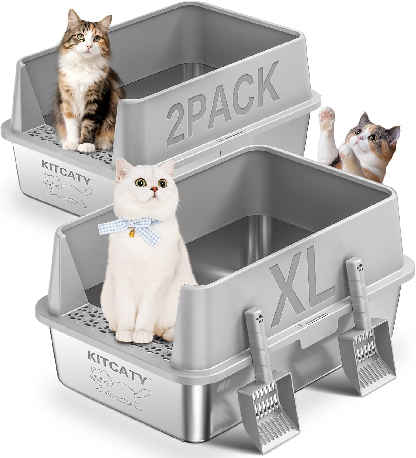 Bandeja Sanitaria de Acero Inoxidable XL, 2 Pack, para Gatos