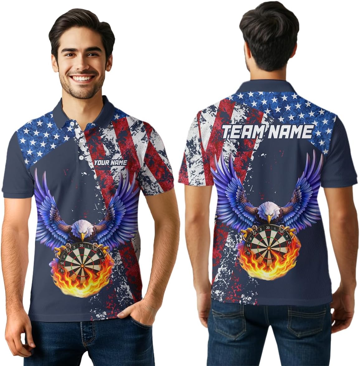 Eagle American Flag Dart Shirt for Men Women Team Dart Shirts Custom Patriotic Dart Jersey Dartboard Shirt Polo Dart 1/4 Zip