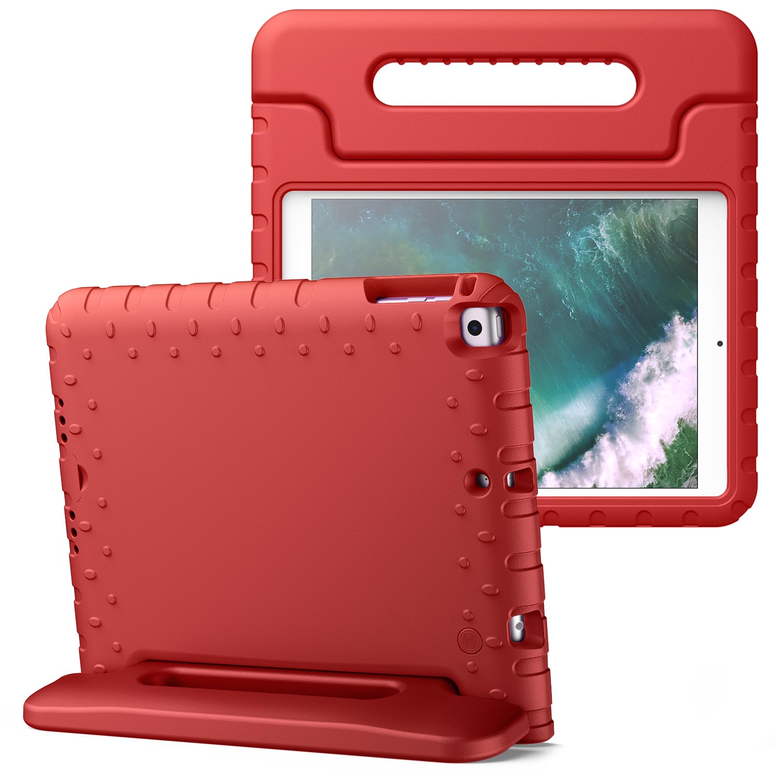 JETech Kids Case for iPad 9.7 Inch (6th/5th Generation, 2018/2017), iPad Air 2/1 9.7 (2nd/1st Gen, 2014/2013) and iPad Pro 9.7 2016, Shockproof Lightweight Tablet Cover with Handle Stand (Red)