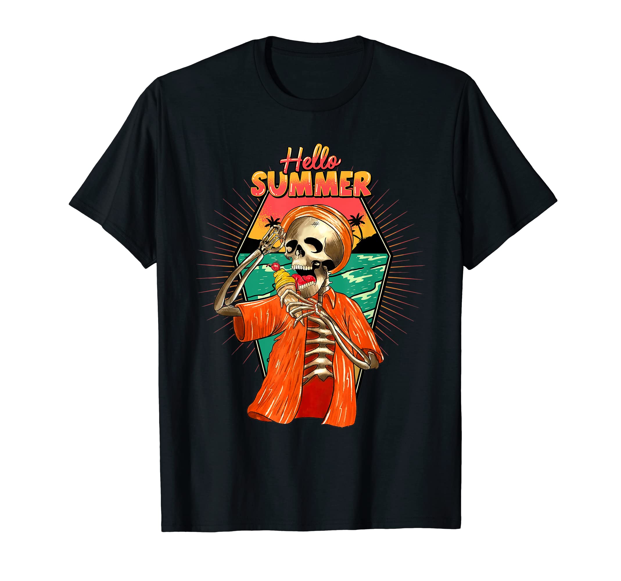 H.UNCRHello Summer Funny Beach Skeleton Ice Cream Vacay Summertime T-Shirt