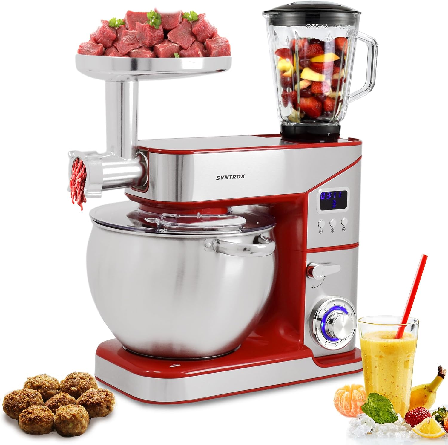 Syntrox Germany Lyon Stainless Steel 10 Liter Food Processor & Mincer - Red