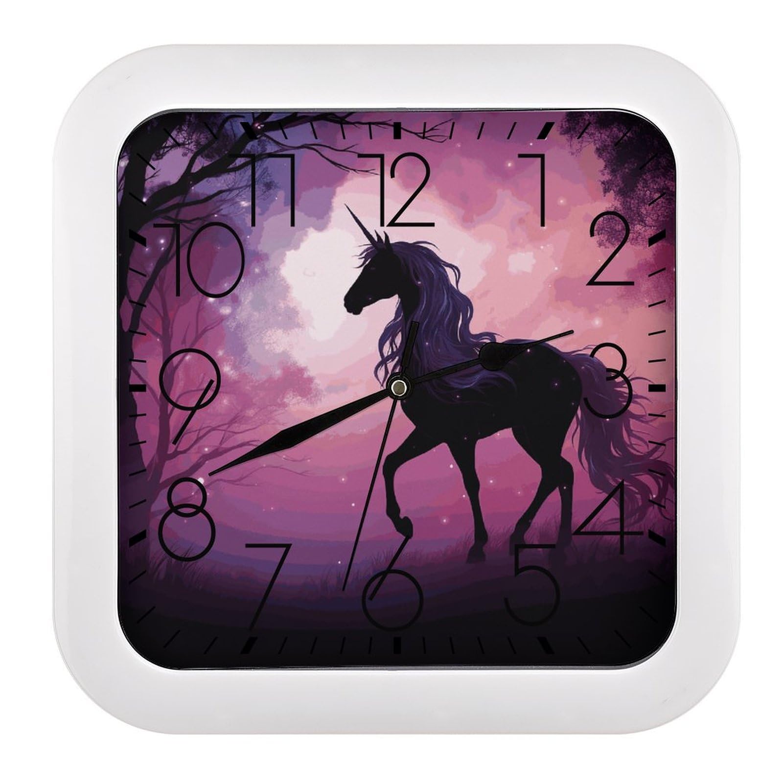 Horloge murale carrée de 25,4 cm à motif cheval violet en plastique