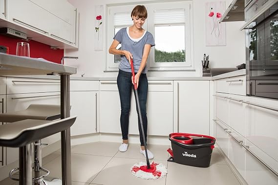 Vileda Turbo mat complete set, telescopic handle floor wiper, strong fiber microfiber mat head and strong sling bucket, fast and strong, handle length 125 cm+Vileda Turbo 2in1 Replacement Mat